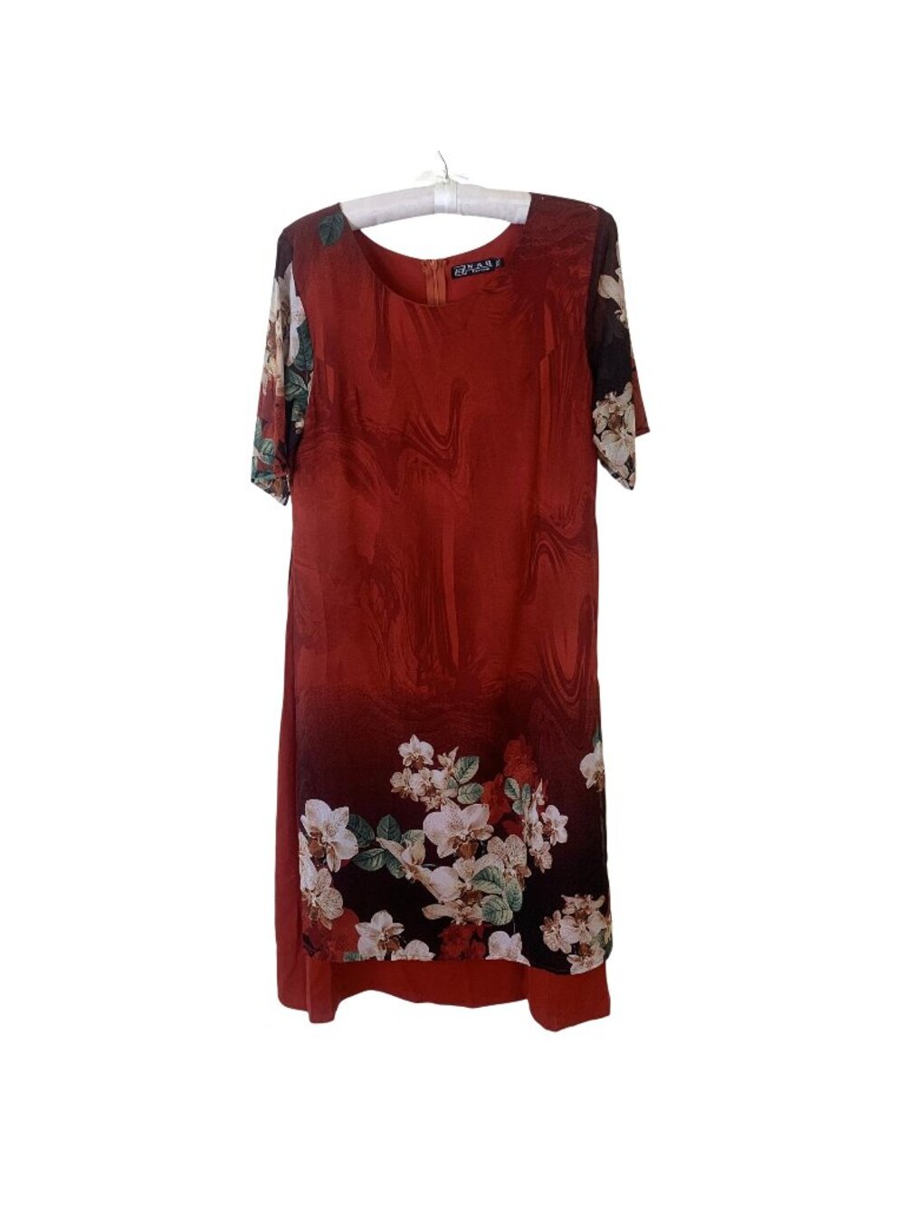 N&H Womens Red Floral Dress Short Sleeve XXL Orchid Maxi Short Sleeve Asian